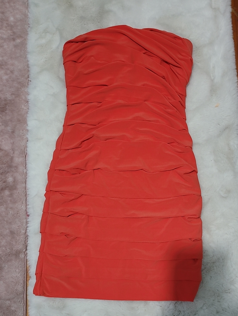 Speechless Strapless Ruched Bodycon Dress in Coral Orange